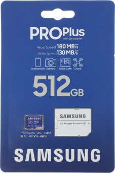Флеш карта microSDXC 512GB Samsung MB-MD512SA Pro PLUS V30 + adapter - купить недорого с доставкой в интернет-магазине