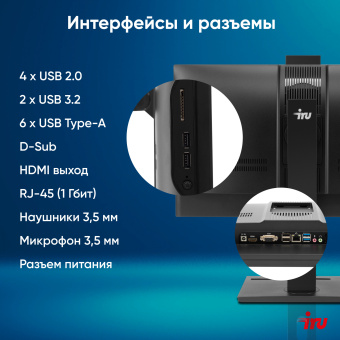 Моноблок IRU 23AM 23.8" Full HD Ryzen 5 5500U (2.1) 8Gb SSD256Gb RGr noOS GbitEth WiFi BT 120W Cam черный 1920x1080 - купить недорого с доставкой в интернет-магазине