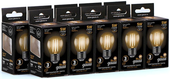 Лампа филам. Gauss 5Вт цок.:E27 шар 220B св.свеч.бел.теп. G45 (упак.:10шт) (105802105) - купить недорого с доставкой в интернет-магазине