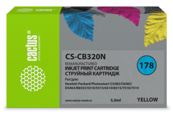 Картридж струйный Cactus CS-CB320N(CS-CB320) №178 желтый (5мл) для HP PS B8553/C5383/C6383/D5463/5510 - купить недорого с доставкой в интернет-магазине