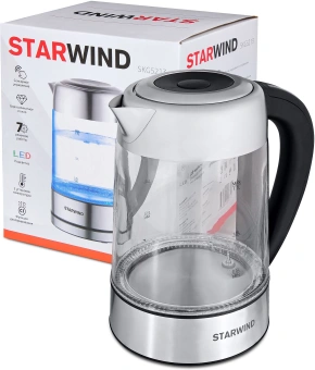 Чайник электрический Starwind SKG5213 1.7л. 2200Вт черный/серебристый корпус: стекло/металл/пластик - купить недорого с доставкой в интернет-магазине