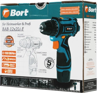 Дрель-шуруповерт Bort BAB-12x2Li-F аккум. патрон:быстрозажимной (93413083) - купить недорого с доставкой в интернет-магазине
