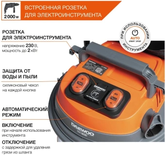 Строительный пылесос Daewoo DAVC 6030S 3200Вт (уборка: сухая/сбор воды/выдув) серебристый - купить недорого с доставкой в интернет-магазине