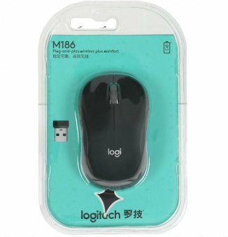 Мышь Logitech M186 черный/серый оптическая 1000dpi беспров. USB для ноутбука 2but (910-004131) - купить недорого с доставкой в интернет-магазине