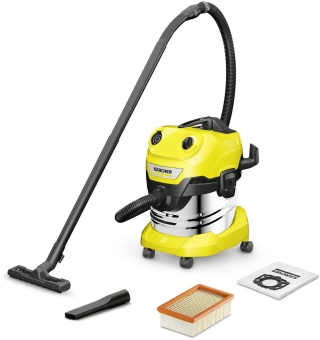 Строительный пылесос Karcher WD 4 S V-20/5/22 1000Вт (уборка: сухая/сбор воды) желтый - купить недорого с доставкой в интернет-магазине