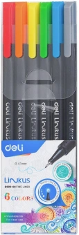 Набор ручек капилляр. Deli Linkus (EQ900-06) d=0.45мм ассор. черн. игловидный пиш. наконечник линия 0.45мм 6цв. - купить недорого с доставкой в интернет-магазине