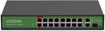 Коммутатор Digma DSP216F-1G-1C-R300 (L2) 16x100Мбит/с 1x1Гбит/с 1xКомбо(1000BASE-T/SFP) 16PoE 16PoE+ 2PoE++ 300W неуправляемый - купить недорого с доставкой в интернет-магазине