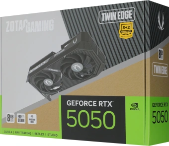 Видеокарта Zotac PCI-E 5.0 RTX 5050 TWIN EDGE NVIDIA GeForce RTX 5050 8Gb 128bit GDDR6 2572/20000 HDMIx1 DPx3 HDCP Ret - купить недорого с доставкой в интернет-магазине