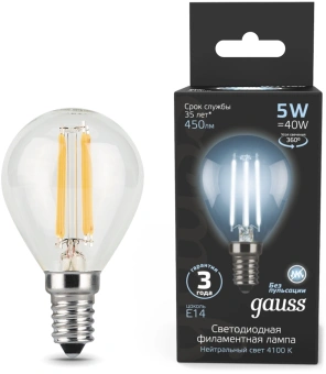 Лампа филам. Gauss Filament 5Вт цок.:E14 свеча 220B св.свеч.бел.нейт. (упак.:10шт) (105801205) - купить недорого с доставкой в интернет-магазине