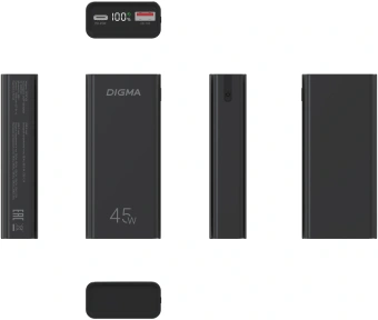 Мобильный аккумулятор Digma DGPF10E 10000mAh QC3.0/PD3.0 45W 4.5A USB-A/USB-C черный (DGPF10E45ABK) - купить недорого с доставкой в интернет-магазине