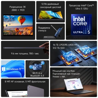 Планшет Acer Gadget E10 ETPad Max 1315U (1.2) 6С RAM16Gb ROM512Gb 12.96" 2880x1920 Windows 11 Professional серый 8Mpix 5Mpix BT WiFi 4820mAh 5.5hr - купить недорого с доставкой в интернет-магазине