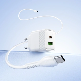Сетевое зар./устр. Hoco CS112A Lounge PD30W+QC3.0 with cable 30W (PD+QC) белый (80417) - купить недорого с доставкой в интернет-магазине