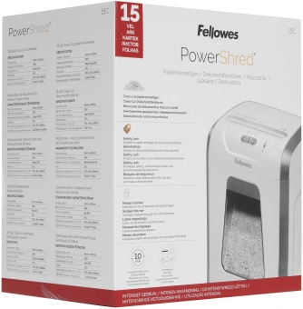 Шредер Fellowes PowerShred 15С белый (секр.P-4) фрагменты 15лист. 19лтр. скрепки скобы пл.карты - купить недорого с доставкой в интернет-магазине