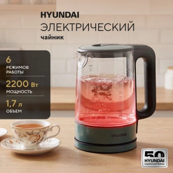 Чайник электрический Hyundai HYK-S4805 1.7л. 2200Вт темно-зеленый корпус: стекло/пластик - купить недорого с доставкой в интернет-магазине