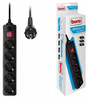 Сетевой фильтр Buro 500SH-5-B 5м (5 розеток) черный (коробка) - купить недорого с доставкой в интернет-магазине