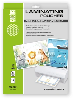 Пленка для ламинирования Cactus 80мкм A4 (25шт) матовая 216x303мм CS-LPMА48025 - купить недорого с доставкой в интернет-магазине