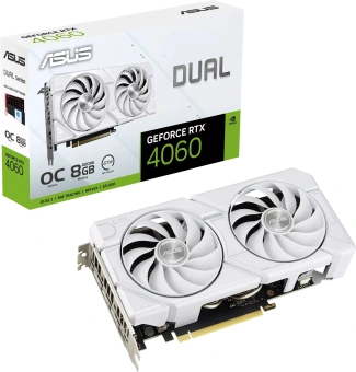 Видеокарта Asus PCI-E 4.0 DUAL-RTX4060-O8G-EVOWHITE NVIDIA GeForce RTX 4060 8Gb 128bit GDDR6 2505/17000 HDMIx1 DPx3 HDCP Ret - купить недорого с доставкой в интернет-магазине