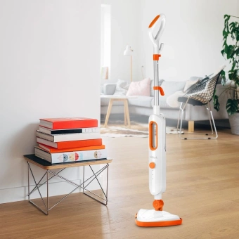 Швабра паровая Kitfort КТ-1048-2 1300Вт белый/оранжевый - купить недорого с доставкой в интернет-магазине