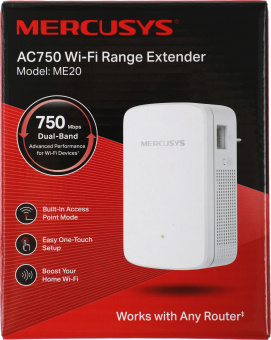 Повторитель беспроводного сигнала Mercusys ME20 AC750 10/100BASE-TX белый - купить недорого с доставкой в интернет-магазине