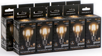 Лампа филам. Gauss 6Вт цок.:E27 шар 220B св.свеч.бел.теп. A60 (упак.:10шт) (102802106) - купить недорого с доставкой в интернет-магазине