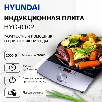 Плита Индукционная Hyundai HYC-0102 серебристый/черный стеклокерамика (настольная) - купить недорого с доставкой в интернет-магазине