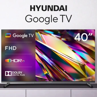 Телевизор LED Hyundai 40" H-LED40BS5011 Google TV Frameless Metal черный FULL HD 60Hz DVB-T DVB-T2 DVB-C DVB-S DVB-S2 USB WiFi Smart TV - купить недорого с доставкой в интернет-магазине