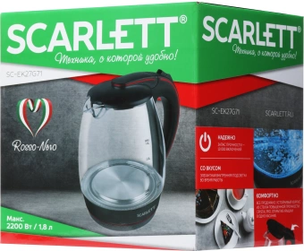 Чайник электрический Scarlett SC-EK27G71 1.8л. 2200Вт черный/красный корпус: стекло - купить недорого с доставкой в интернет-магазине