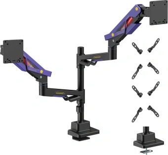 Кронштейн для мониторов Ultramounts UM742BP черный/фиолетовый 24"-57" макс.27кг крепление к столешнице поворот и наклон - купить недорого с доставкой в интернет-магазине