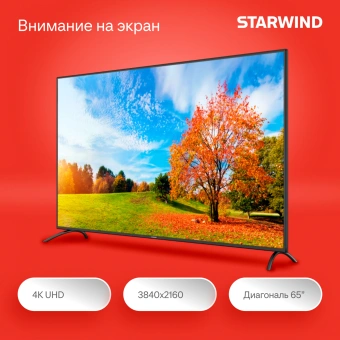 Телевизор LED Starwind 65" SW-LED65UG402 Яндекс.ТВ Frameless черный 4K Ultra HD 60Hz DVB-T DVB-T2 DVB-C DVB-S DVB-S2 USB WiFi Smart TV - купить недорого с доставкой в интернет-магазине