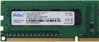 Память DDR3 4GB 1600MHz Netac NTBSD3P16SP-04 Basic RTL PC3-12800 CL11 DIMM 240-pin 1.5В dual rank Ret - купить недорого с доставкой в интернет-магазине