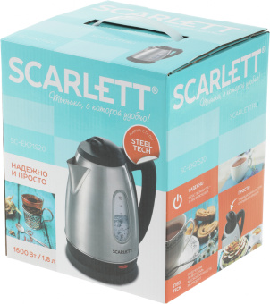 Чайник электрический Scarlett SC-EK21S20 1.8л. 1600Вт черный/серебристый корпус: металл/пластик (EK21S20) - цена, купить или заказать с доставкой в интернет-магазине Чайник электрический Scarlett SC-EK21S20 1.8л. 1600Вт черный/серебристый корпус: металл/пластик (EK21S20) - купить недорого с доставкой в интернет-магазине