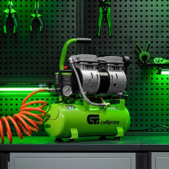 Компрессор поршневой Сибртех МБ 750/10 безмасляный 150л/мин 10л 750Вт зеленый - купить недорого с доставкой в интернет-магазине