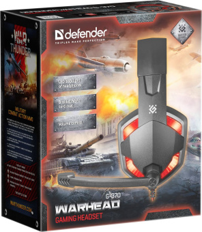 Наушники с микрофоном Defender Warhead G-370 черный/красный 2м накладные оголовье (64037) - купить недорого с доставкой в интернет-магазине