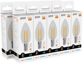 Лампа филам. Gauss Filament 8Вт цок.:E14 свеча 220B св.свеч.бел.теп. (упак.:10шт) (32118) - купить недорого с доставкой в интернет-магазине