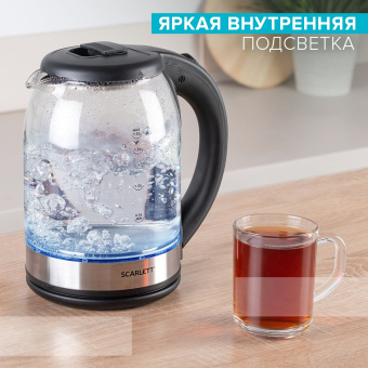Чайник электрический Scarlett SC-EK27G10 1.7л. 1800Вт черный/серебристый корпус: стекло/пластик - купить недорого с доставкой в интернет-магазине
