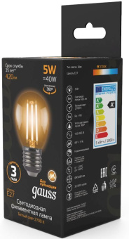 Лампа филам. Gauss 5Вт цок.:E27 шар 220B св.свеч.бел.теп. G45 (упак.:10шт) (105802105) - купить недорого с доставкой в интернет-магазине