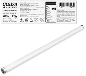 Лампа светодиодная Gauss Elementary T8 10Вт цок.:G13 трубка 220B св.свеч.бел.нейт. (упак.:1шт) (93020) - купить недорого с доставкой в интернет-магазине