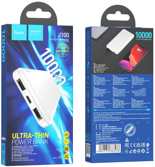 Мобильный аккумулятор Hoco J100 High-ranking 10000mAh 2.1A 2xUSB-A белый (J100 HIGH-RANKING WHITE) - купить недорого с доставкой в интернет-магазине