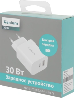 Сетевое зар./устр. Xenium X302 30W 3A+2A USB/USB Type-C универсальное белый (CCX3020W/00) - купить недорого с доставкой в интернет-магазине