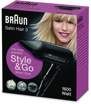 Фен Braun BRHD350E 1600Вт черный - купить недорого с доставкой в интернет-магазине