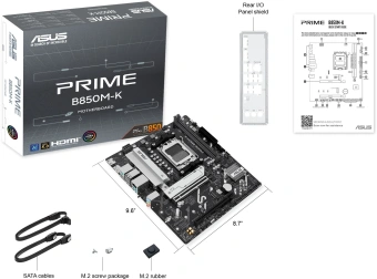 Материнская плата Asus PRIME B850M-K SocketAM5 AMD B850 2xDDR5 mATX AC`97 8ch(7.1) 2.5Gg RAID+HDMI+DP - купить недорого с доставкой в интернет-магазине