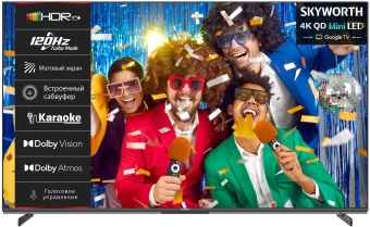 Телевизор QLED Skyworth 55" 55X85G Magic Sound Karaoke TV Frameless черный/черный 4K Ultra HD 120Hz MEMC DVB-T DVB-T2 DVB-C DVB-S DVB-S2 USB WiFi Smart TV - купить недорого с доставкой в интернет-магазине