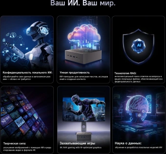 ПК Мини Chuwi AuBox Ryzen AI 9 365 (2) 32Gb SSD1Tb Radeon 880M Windows 11 Pro 2x2.5GbitEth WiFi BT 120W серебристый/черный - купить недорого с доставкой в интернет-магазине