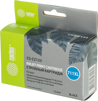 Картридж струйный Cactus CS-CZ133 №711 черный пигментный (73мл) для HP DJ T120/T520/530 - купить недорого с доставкой в интернет-магазине