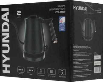 Чайник электрический Hyundai HYK-S5500 0.7л. 1000Вт черный/черный корпус: металл - купить недорого с доставкой в интернет-магазине