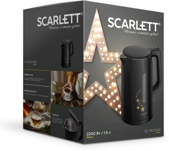 Чайник электрический Scarlett SC-EK21S45 1.5л. 2200Вт черный корпус: нерж.сталь/пластик - купить недорого с доставкой в интернет-магазине