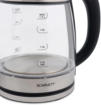 Чайник электрический Scarlett SC-EK27G40 1.8л. 1800Вт серебристый/черный корпус: стекло (EK27G40) - купить недорого с доставкой в интернет-магазине