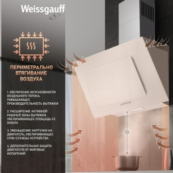 Вытяжка каминная Weissgauff Zaurak 60 PB белый управление: кнопочное (1 мотор) - купить недорого с доставкой в интернет-магазине
