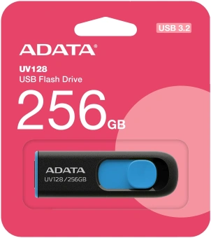 Флеш Диск A-Data 256GB DashDrive UV128 AUV128-256G-RBE USB3.0 черный/синий - купить недорого с доставкой в интернет-магазине