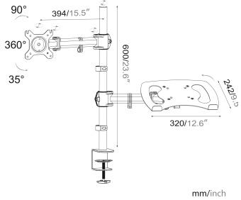 Кронштейн для монитора/ноутбука Cactus CS-VM-LH07-BK черный 13"-27" макс.8кг настольный поворот и наклон - купить недорого с доставкой в интернет-магазине